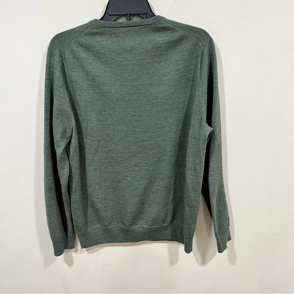 J.Crew Men's 100% Merino Wool V-Neck Sweater Olive Green sz medium EUC